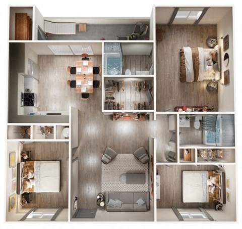 Floor plan for 3 beds, 2 baths, 1015 sqft